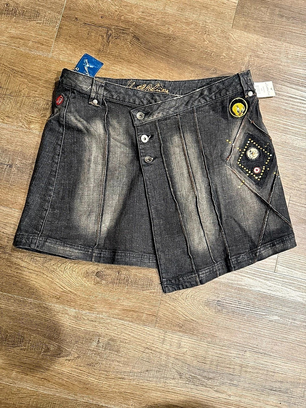 LaBella Embellished Denim Mini Skirt in Black NWT